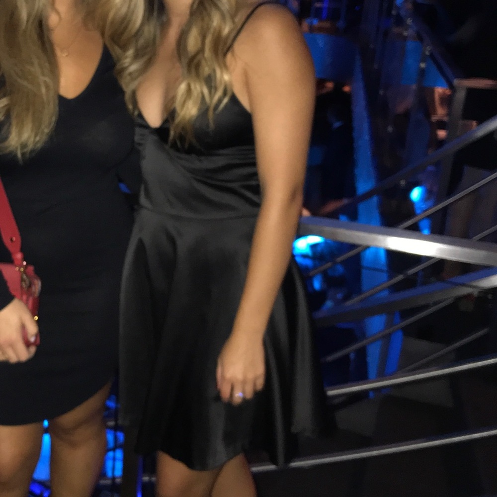 Black Satin V neck dress